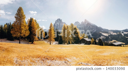 Great autumn view of the top Tofana di Rozes and Cinque Torri range in Dolomites, South Tyrol. Location Cortina d'Ampezzo, Italy, Europe. Beauty of mountains world. Great autumn view of the top Tofana di Rozes and Cinque Torri range in Dolomites, South Tyrol. Location Cortina d'Ampezzo, Italy, Europe. Beauty of mountains world. 140033098