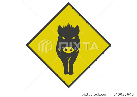 Wild boar warning sign style illustration | Wild animal sign Wild boar warning sign style illustration | Wild animal sign 140033646