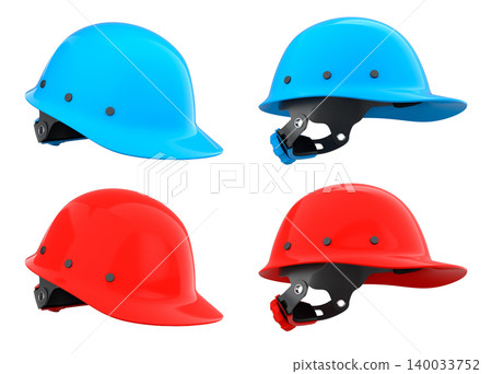 Set of construction safety helmets isolated on white transparent background, symbolizing safety and industry standards Set of construction safety helmets isolated on white transparent background, symbolizing safety and industry standards 140033752