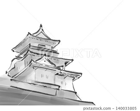 Ink painting illustration of a Japanese castle Ink painting illustration of a Japanese castle 140033805