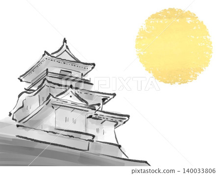 日本城堡和月亮背景插圖 日本城堡和月亮背景插圖 140033806