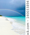 Rainbow Over Tropical Beach White Sand Turquoise 140033894