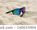 Sunglasses on Sand Beach Blue Mirror Lenses 140033904