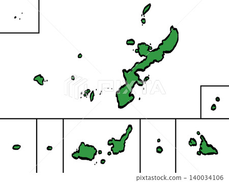 沖繩縣地圖插圖(綠色/筆觸風格)日式風格 沖繩縣地圖插圖(綠色/筆觸風格)日式風格 140034106