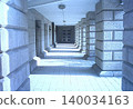 A landscape featuring a white stone castle with corridors and doors. 140034163