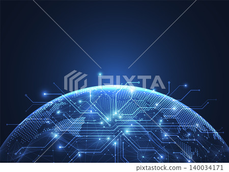 Global telecommunication network digital connection design and internet of things. Big data visualization 140034171
