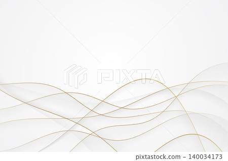 Abstract luxury white background with dynamic flowing golden wavy lines. Elegant minimal style design for certificate. Wedding invitation banner and premium wallpaper backdrop 140034173