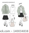 Dress-up fashion kit: Casual outfit illustration featuring a military jacket. Dress-up fashion kit: Casual outfit illustration featuring a military jacket. 140034838