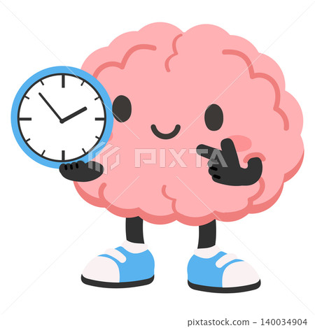 Cartoon Brain Character Holding Alarm Clock Cartoon Brain Character Holding Alarm Clock 140034904