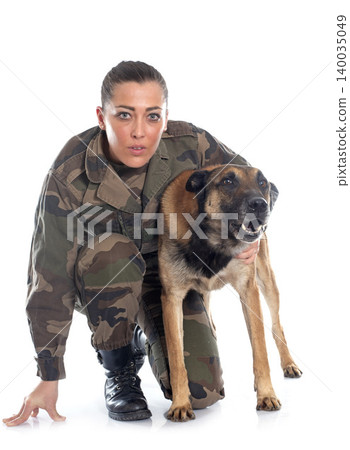 woman soldier and malinois woman soldier and malinois 140035049