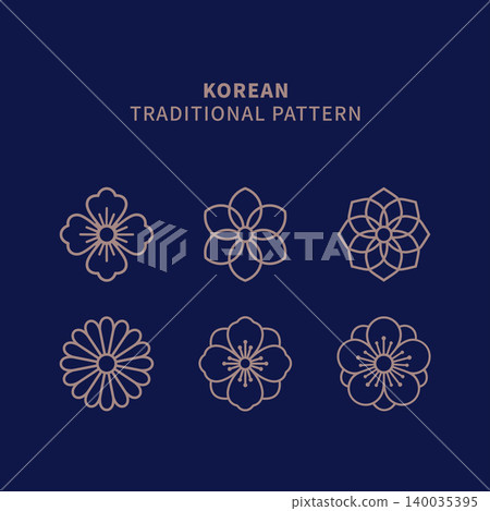 Set of Korean Traditional Floral Pattern Line Art Icons Vector Set of Korean Traditional Floral Pattern Line Art Icons Vector 140035395
