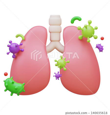 3D Illustration of Human Lungs Organ with Bacteria and Virus Infection 3D Illustration of Human Lungs Organ with Bacteria and Virus Infection 140035618