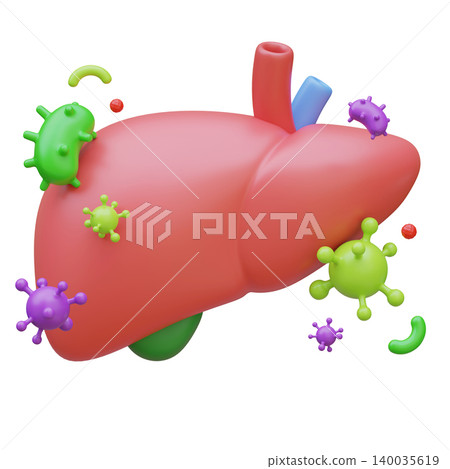 3D Illustration of Human Liver Organ with Bacteria and Virus Infection 3D Illustration of Human Liver Organ with Bacteria and Virus Infection 140035619