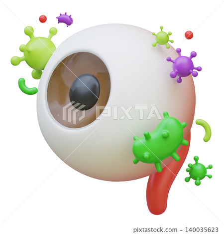 3D Illustration of Human Eye Organ with Bacteria and Virus Infection 140035623