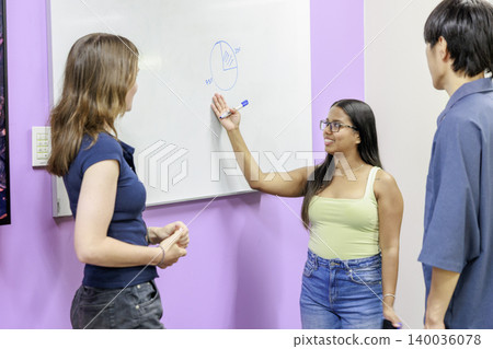 A scene from a meeting of a group of young students sharing ideas. A scene from a meeting of a group of young students sharing ideas. 140036078