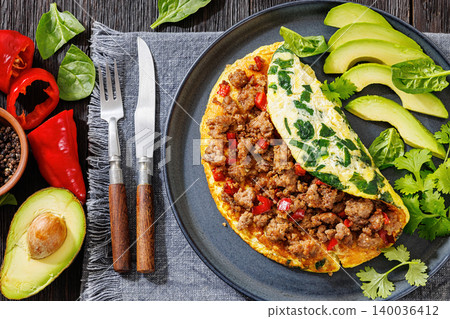 Folded Omelet Stuffed With Ground Beef And Pepper Folded Omelet Stuffed With Ground Beef And Pepper 140036412