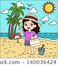summer vacation to the beach cartoon 140036424