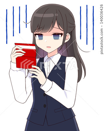 A long-haired office lady looks dejected after looking at her bankbook. A long-haired office lady looks dejected after looking at her bankbook. 140036426
