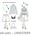 Dress-up fashion kit: Adult casual outfit illustration featuring a sheer turtleneck and denim. Dress-up fashion kit: Adult casual outfit illustration featuring a sheer turtleneck and denim. 140037049