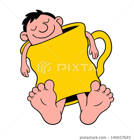 Man Sleeping in a Coffee Cup 140037685