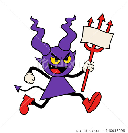 Cartoon Devil Running with Trident Cartoon Devil Running with Trident 140037698