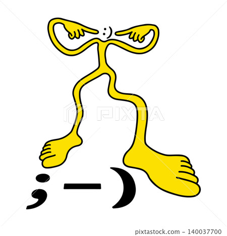 Yellow Figure Pointing at Smiley Emoticon 140037700