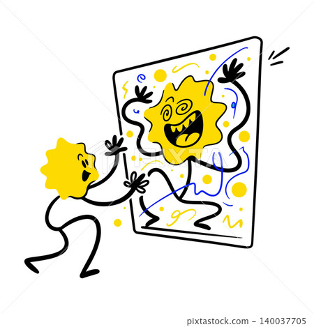 Cartoon Sun Characters Interacting with a Poster 140037705