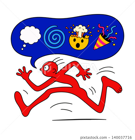 Red Figure Running with Thought Bubble 140037716