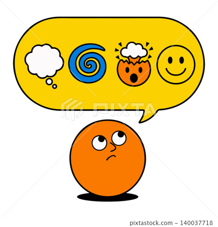 Thinking Orange Character with Emotion Bubbles 140037718