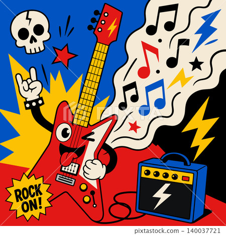 Cartoon Rock Guitar Character Cartoon Rock Guitar Character 140037721
