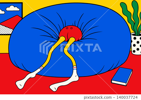 Abstract Figure on Blue Cushion 140037724