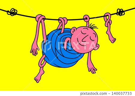 Cartoon Figure Hanging on a Line Cartoon Figure Hanging on a Line 140037733