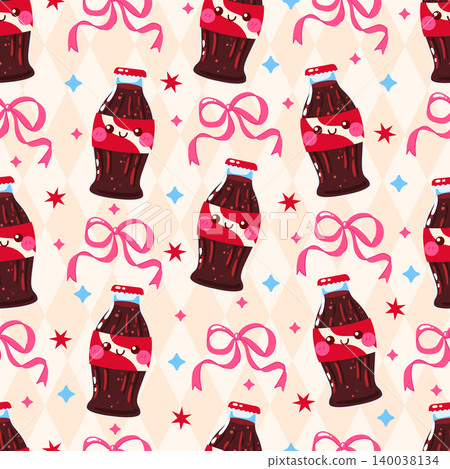 Cute coquette soda bottle seamless pattern cartoon design Cute coquette soda bottle seamless pattern cartoon design 140038134