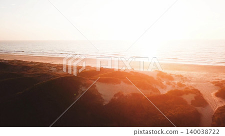 Aerial view of beach at sunset Aerial view of beach at sunset 140038722