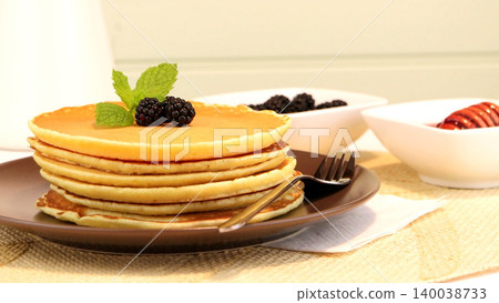Pancakes with fresh blackberries 140038733