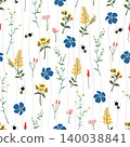 Spring garden seamless pattern with little bees and wildflowers,design for fabric,textile,apparel,kid product,wallpaper and all print 140038841