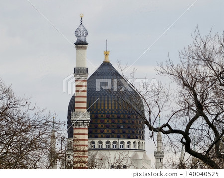 Ancient mosque with intricate designs. Architectural features of historic Islamic structures 140040525