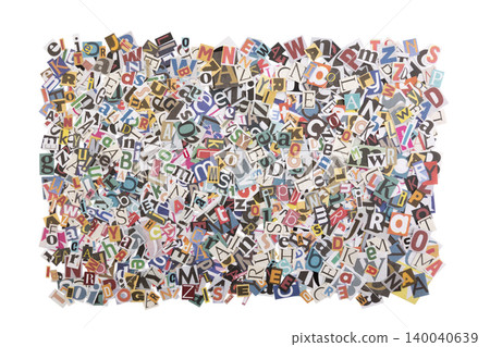 Pile of many colorful letters from newspapers and magazines isolated on white background with clipping path Pile of many colorful letters from newspapers and magazines isolated on white background with clipping path 140040639