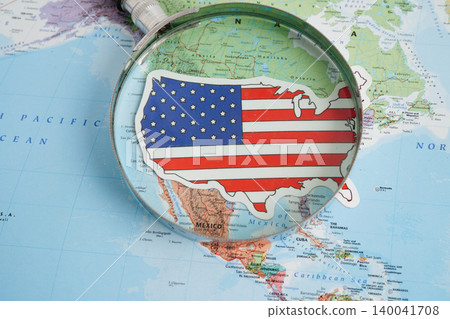 Bangkok, Thailand December 10, 2023 USA america map in world map paper. Bangkok, Thailand December 10, 2023 USA america map in world map paper. 140041708