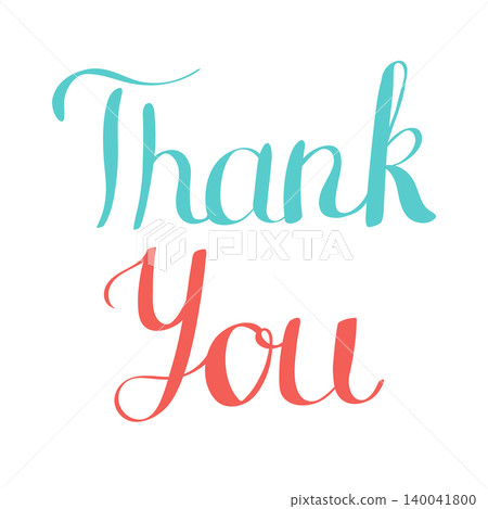 Thank You elegant calligraphy in teal and coral colors on a white background for expressions of gratitude. This modern script is ideal for wedding cards, business notes, and gifts. Thank You elegant calligraphy in teal and coral colors on a white background for expressions of gratitude. This modern script is ideal for wedding cards, business notes, and gifts. 140041800