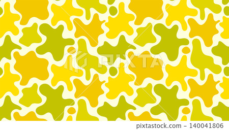 Seamless colorful pattern with abstract amorphous fluid shapes in bright yellow and lime green on a cream background. Seamless colorful pattern with abstract amorphous fluid shapes in bright yellow and lime green on a cream background. 140041806