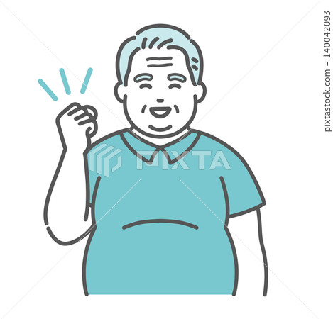 一幅插圖,描繪了一位體型偏胖(圓潤)的老年男子擺出勝利姿勢。 一幅插圖,描繪了一位體型偏胖(圓潤)的老年男子擺出勝利姿勢。 140042093