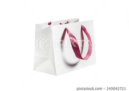 Recyclable craft paper bag for purchases, gifts and takeaway food mock up on white background. Environmentally friendly than single-use plastic bags Recyclable craft paper bag for purchases, gifts and takeaway food mock up on white background. Environmentally friendly than single-use plastic bags 140042721