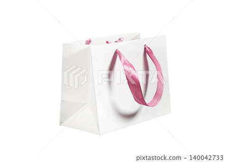 Recyclable craft paper bag for purchases, gifts and takeaway food mock up on white background. Environmentally friendly than single-use plastic bags Recyclable craft paper bag for purchases, gifts and takeaway food mock up on white background. Environmentally friendly than single-use plastic bags 140042733