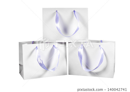 Recyclable craft paper bag for purchases, gifts and takeaway food mock up on white background. Environmentally friendly than single-use plastic bags Recyclable craft paper bag for purchases, gifts and takeaway food mock up on white background. Environmentally friendly than single-use plastic bags 140042741