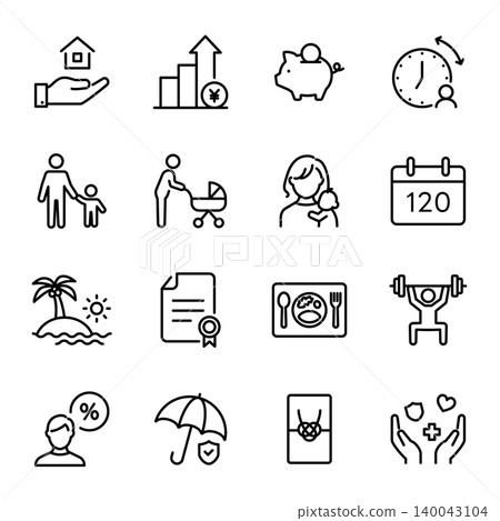 Simple Icon Set | Employee Benefits, Allowances, Company Systems, and Work Styles Simple Icon Set | Employee Benefits, Allowances, Company Systems, and Work Styles 140043104
