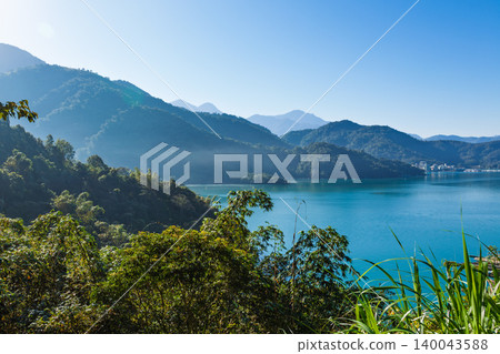 Sun Moon Lake mountain panorama in Nantou County Sun Moon Lake mountain panorama in Nantou County 140043588