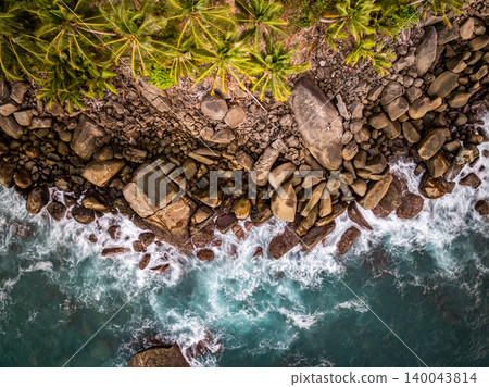 Bird eye view Top view photo of seashore seascape background 140043814