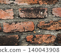 Brick wall texture old weathered red masonry surface with rough mortar pattern background detail aged structure 140043908