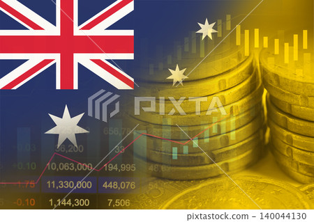 Australia flag on stock investment trading with coin and graph. Australia flag on stock investment trading with coin and graph. 140044130